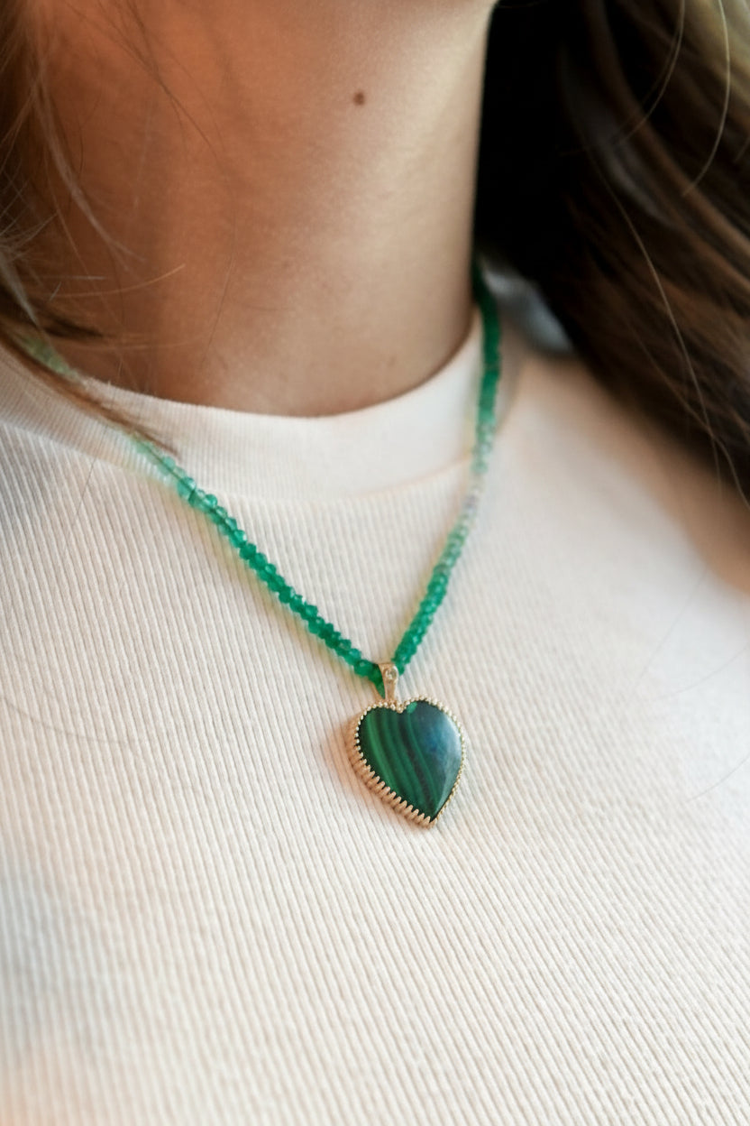 The Full Moon Malachite Charm Necklace on Colorful Gemstone Chain (Mix & Match Options)