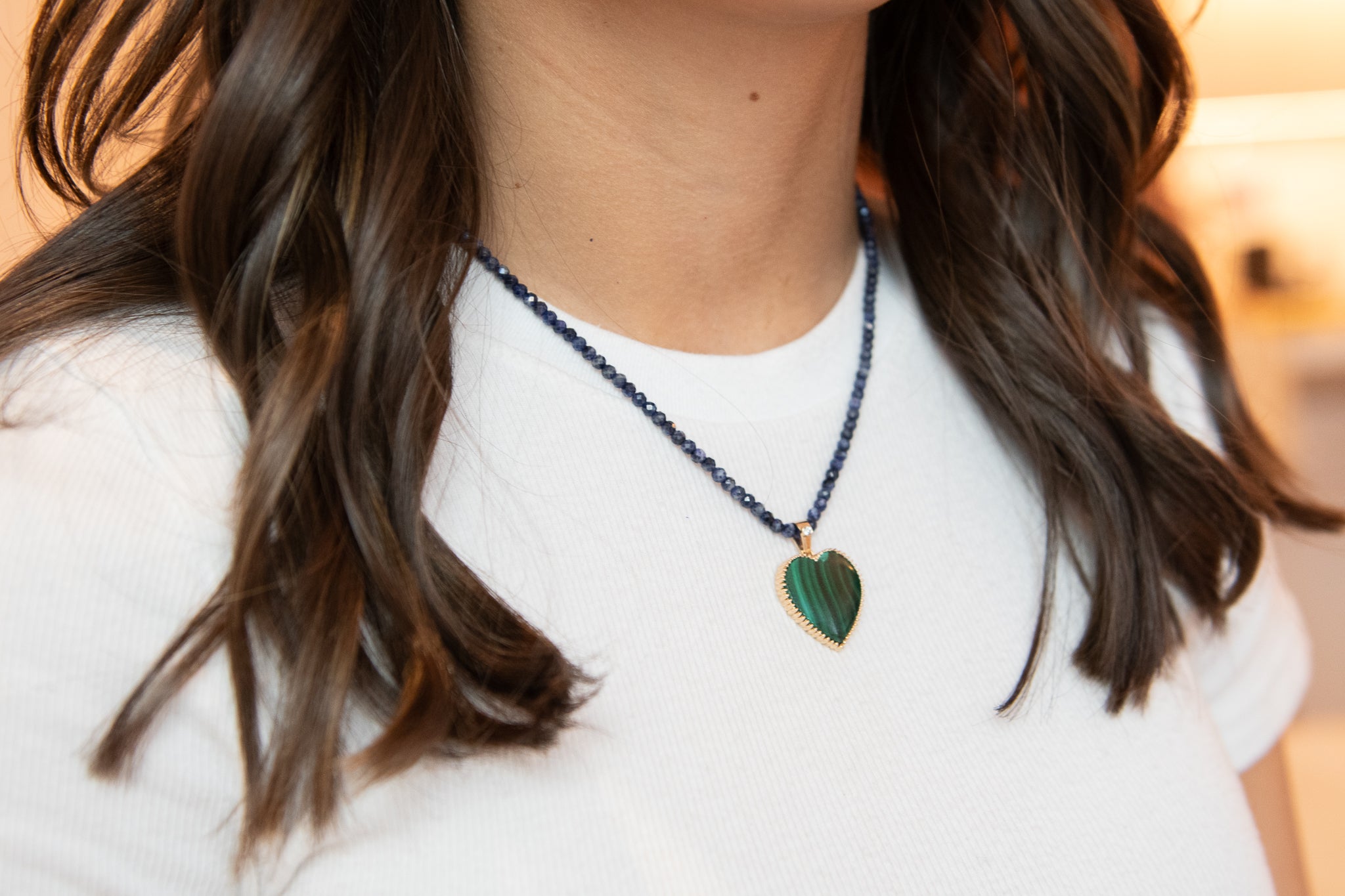 The Full Moon Malachite Charm Necklace on Colorful Gemstone Chain (Mix & Match Options)