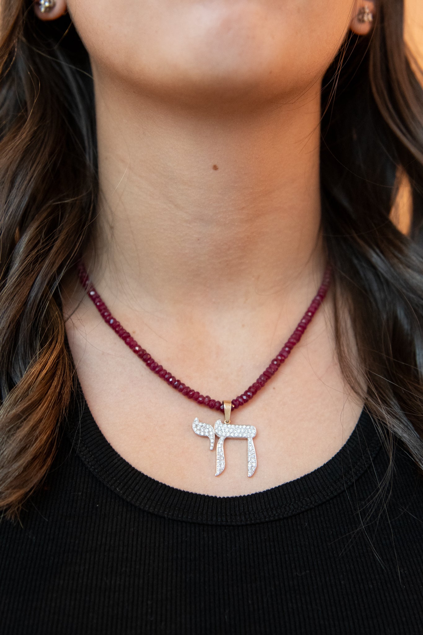 The Big Mamaleh L'Chaim Necklace on Colorful Gemstone Chain