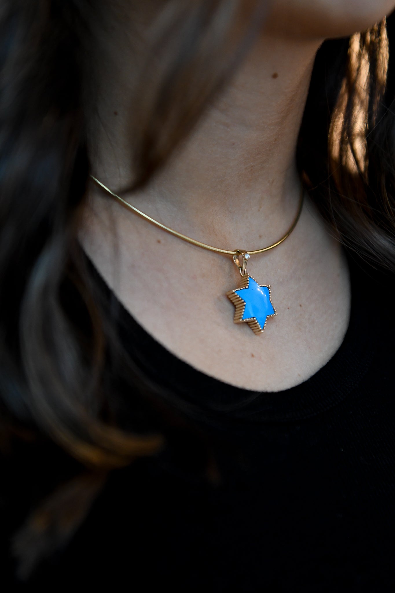 The Full Moon Turquoise Charm on Gold Chain