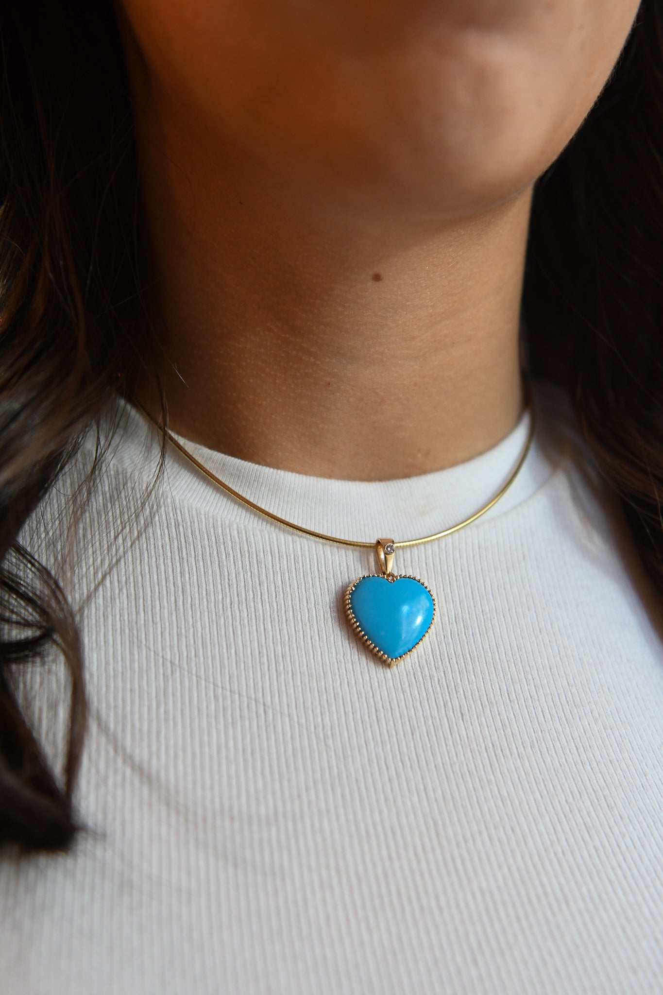 The Full Moon Turquoise Charm on Gold Chain