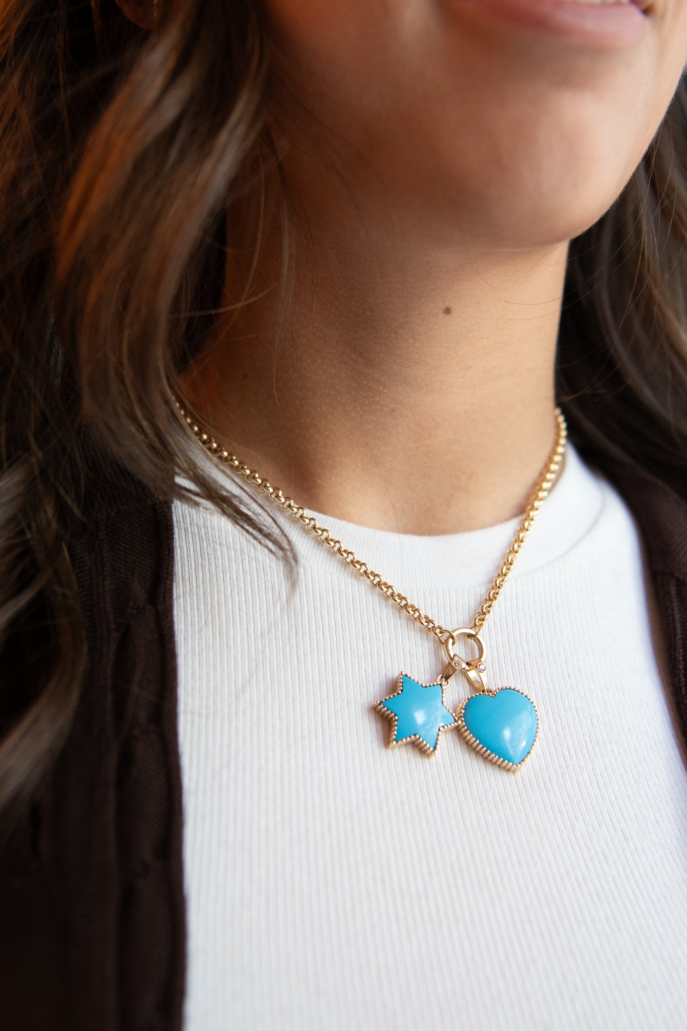 The Full Moon Heart Charm in Turquoise