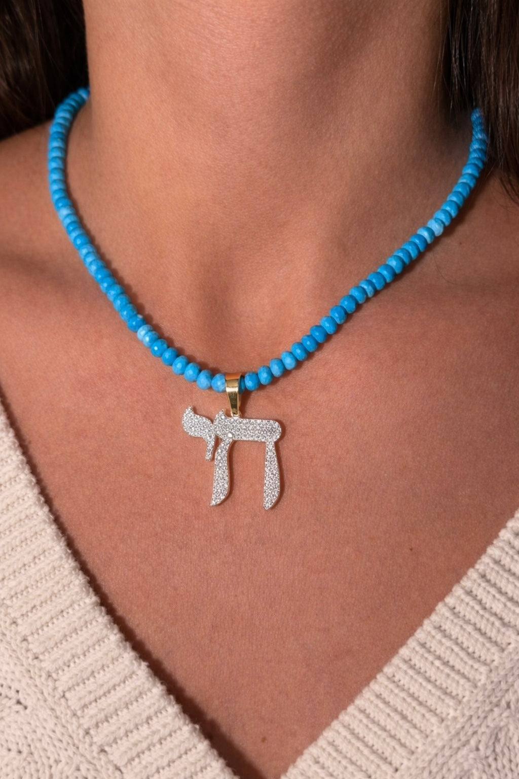 The Big Mamaleh L'Chaim Necklace on Colorful Gemstone Chain