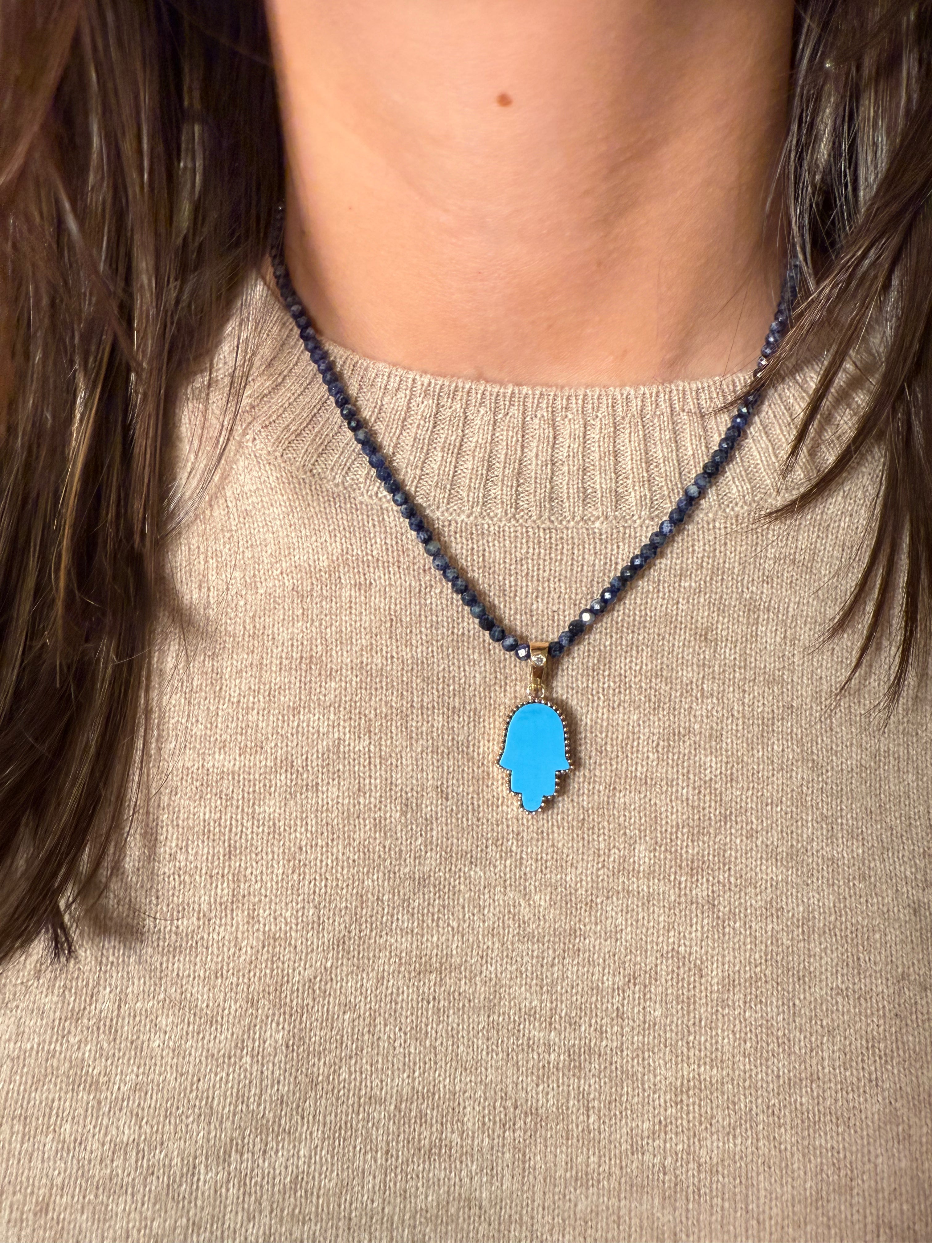 The Full Moon Hamsa Charm in Turquoise
