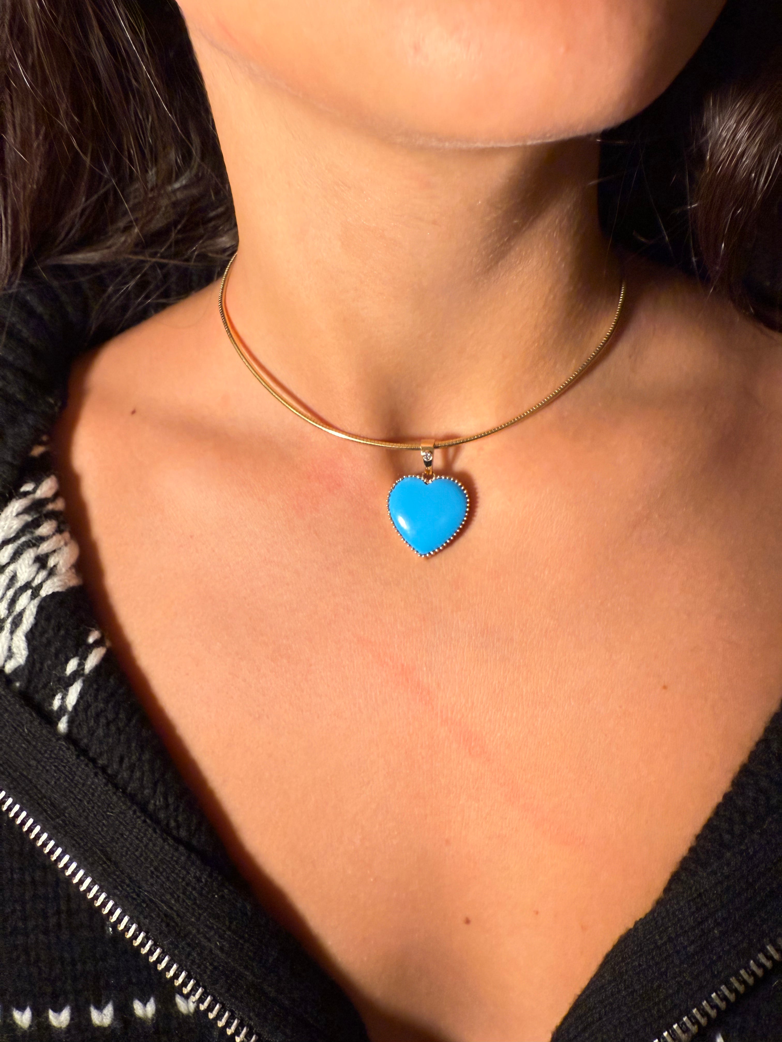 The Full Moon Turquoise Charm on Gold Chain