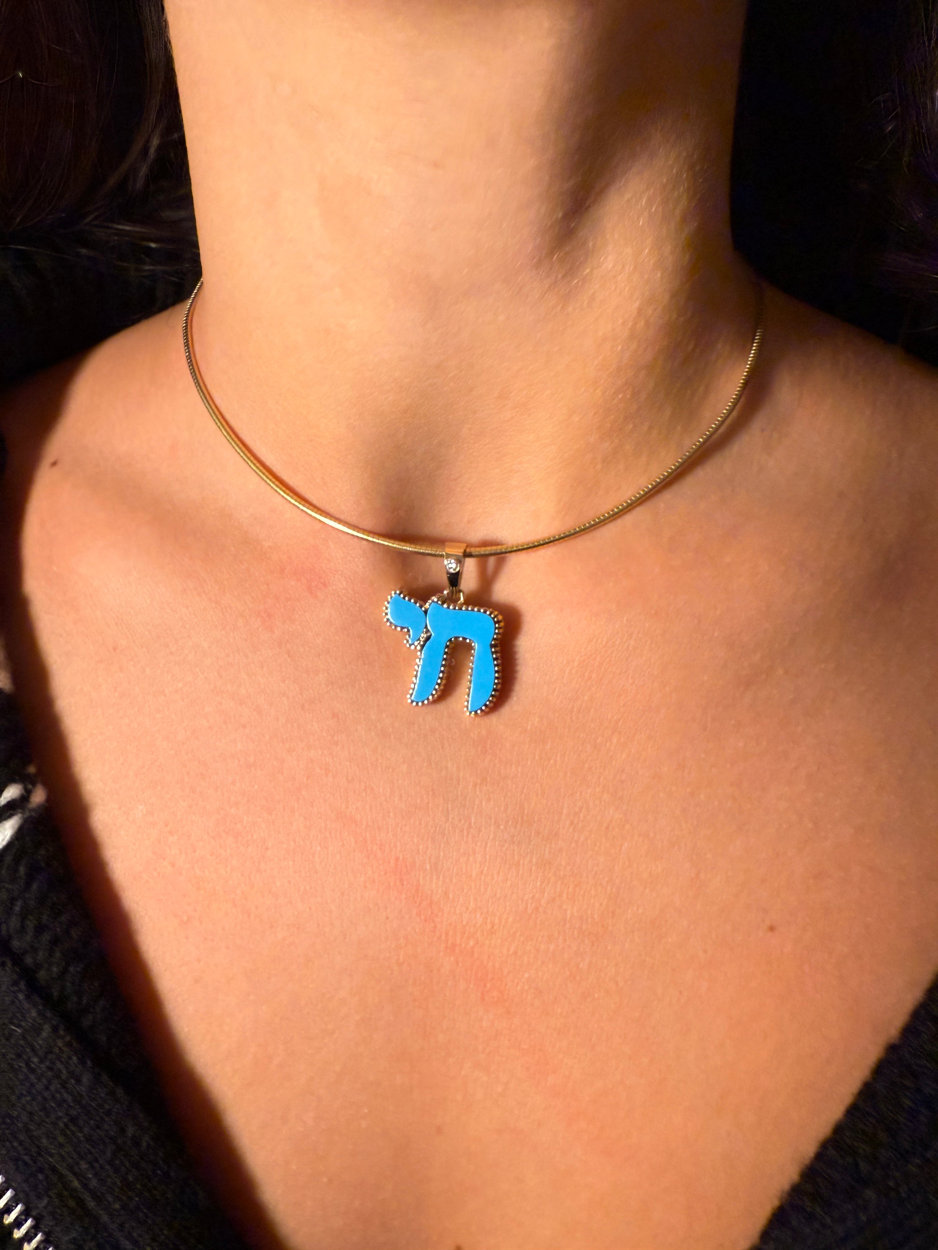 The Full Moon Turquoise Charm on Gold Chain