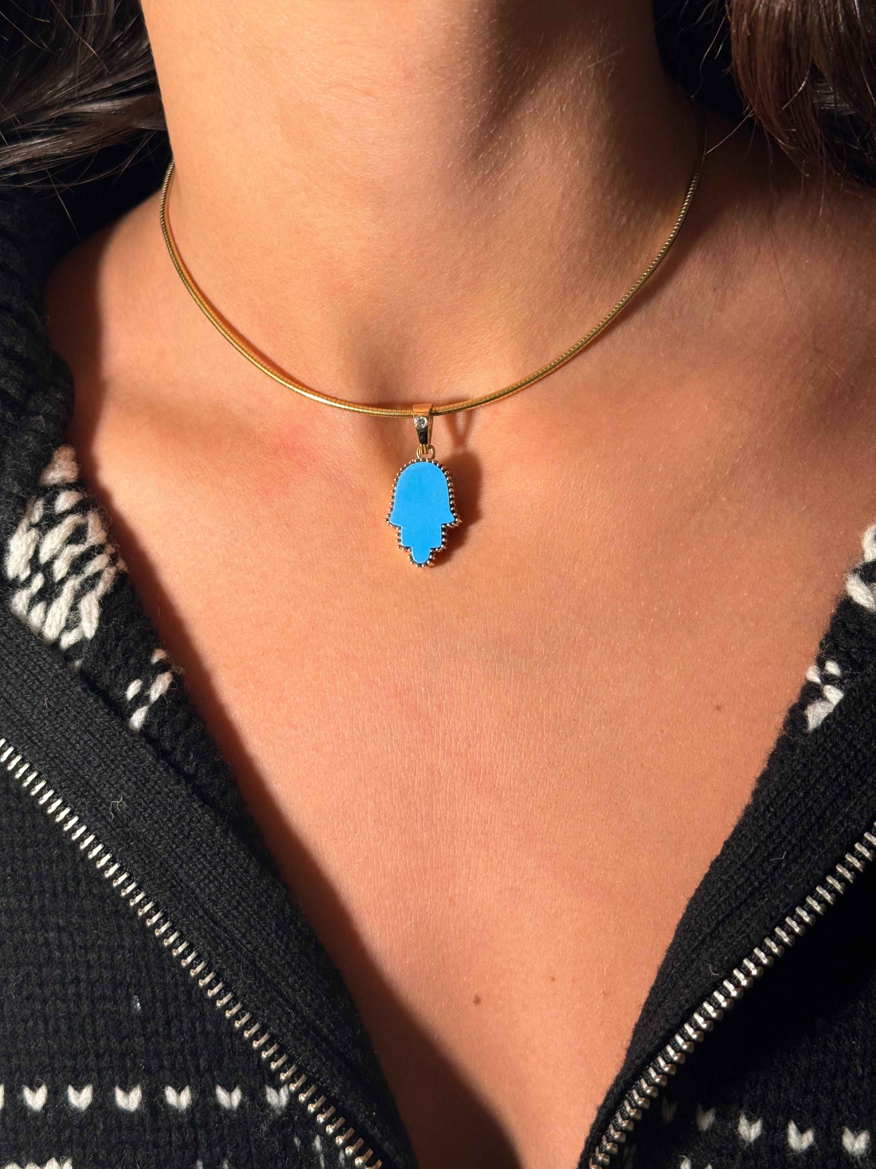 The Full Moon Turquoise Charm on Gold Chain