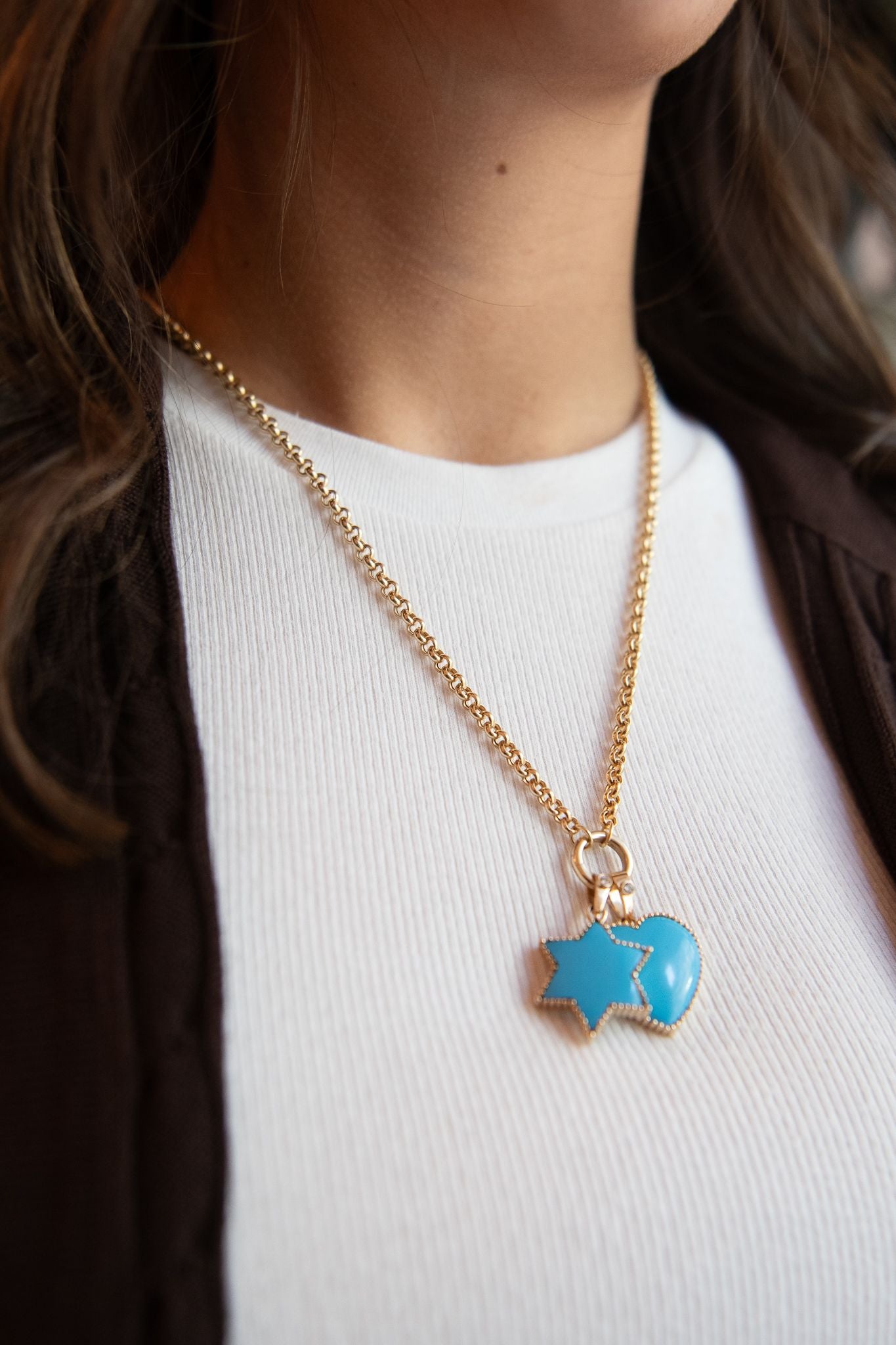 The Full Moon Malachite Charm on Gold Chain