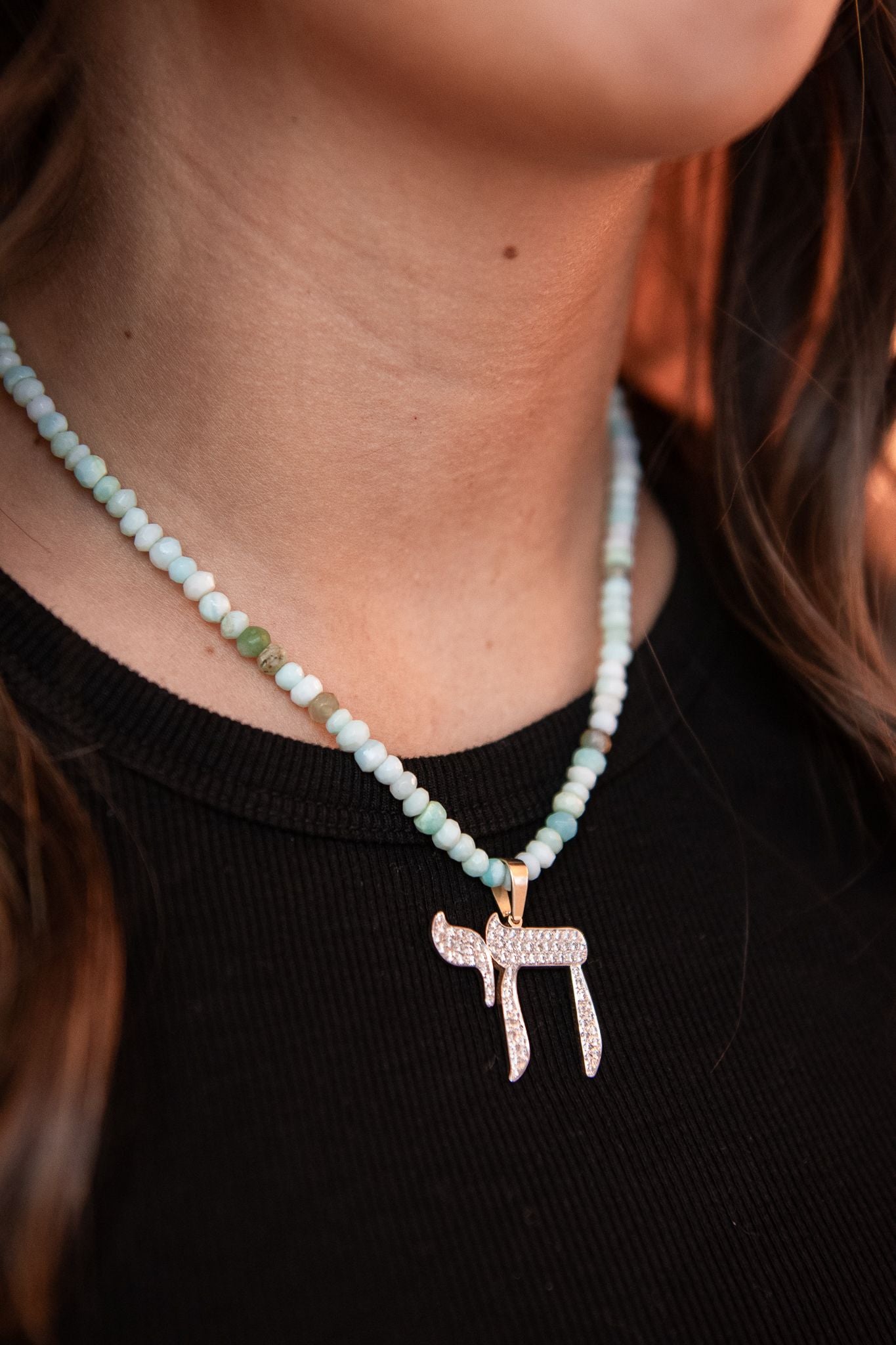 The Big Mamaleh L'Chaim Necklace on Colorful Gemstone Chain