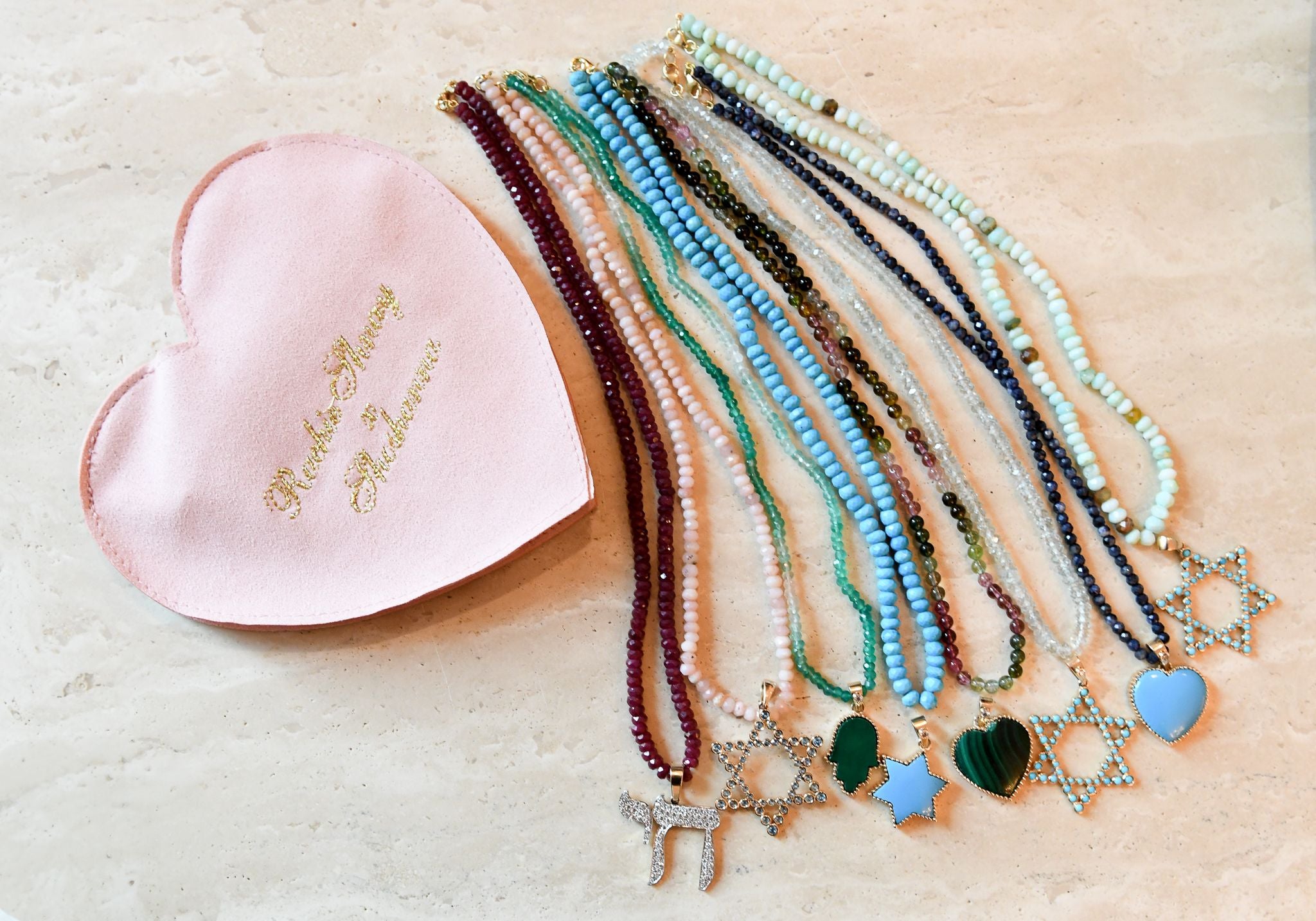 The Full Moon Malachite Charm Necklace on Colorful Gemstone Chain (Mix & Match Options)