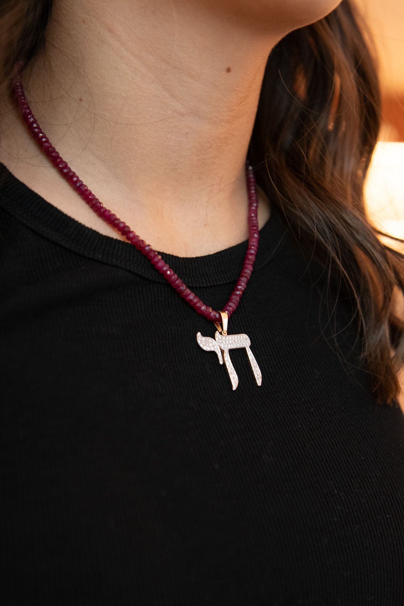 The Big Mamaleh L'Chaim Necklace on Colorful Gemstone Chain