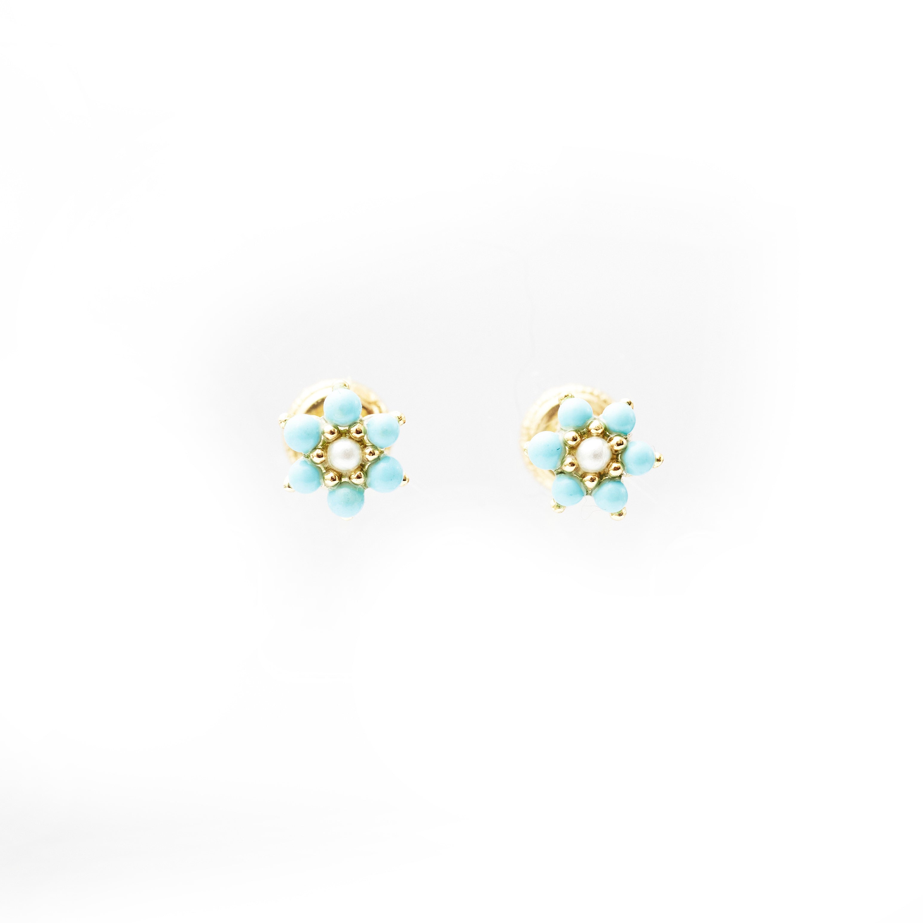 Baby Turquoise Flower Screw Back