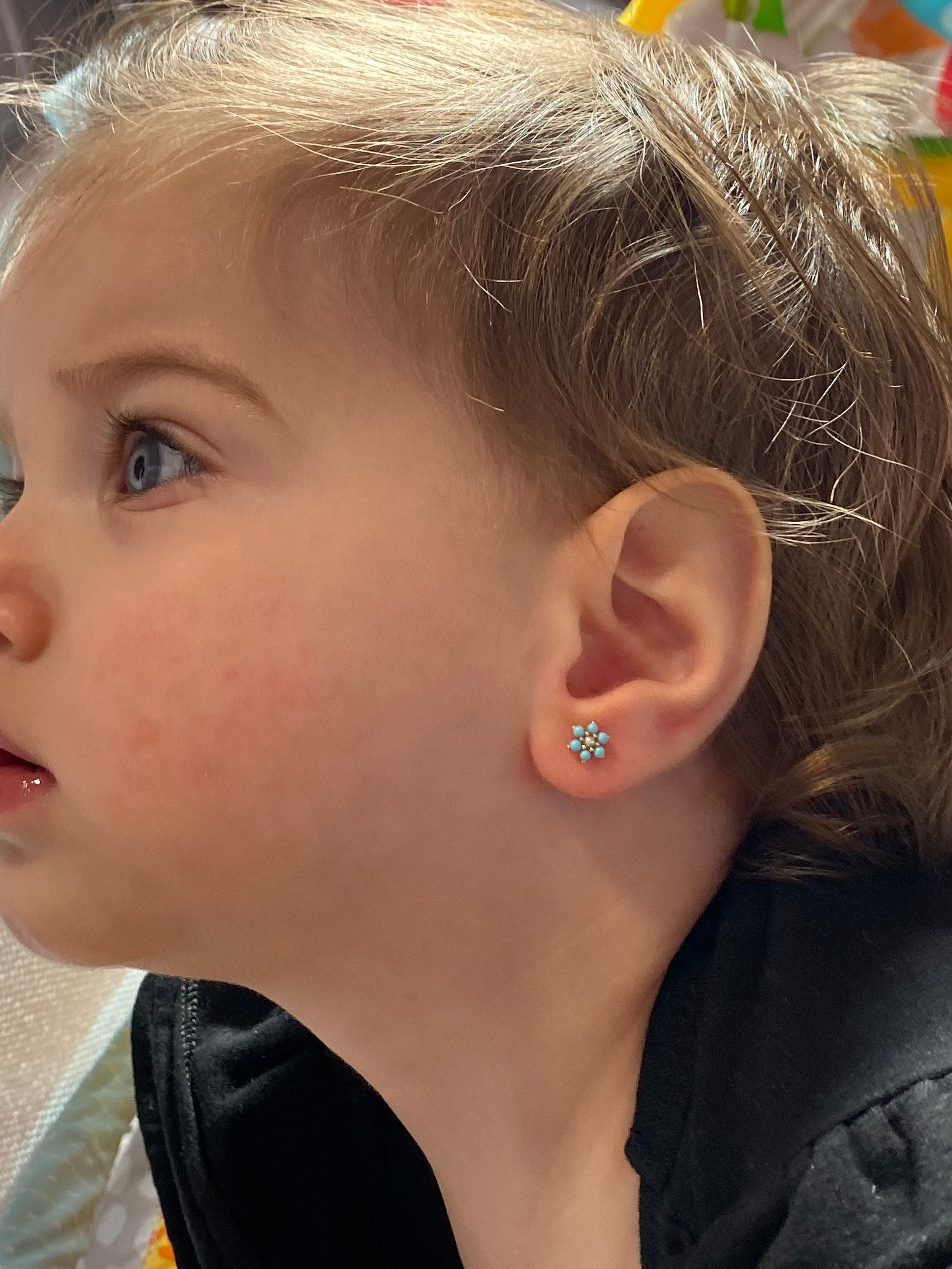 Baby Turquoise Flower Screw Back