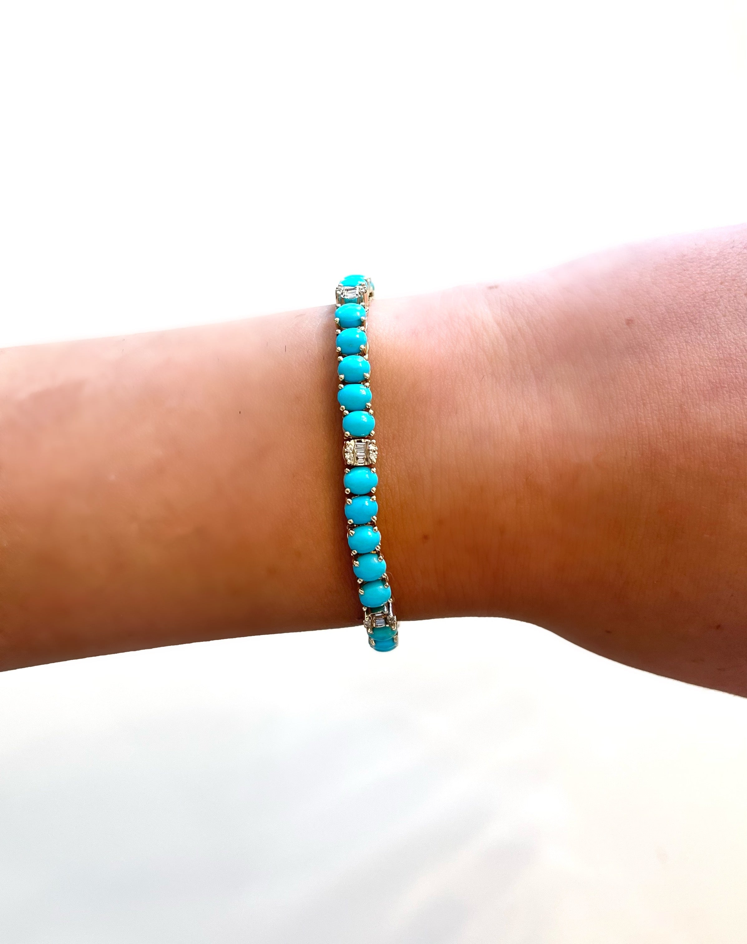 Turquoise & Diamond Oval Tennis Bracelet
