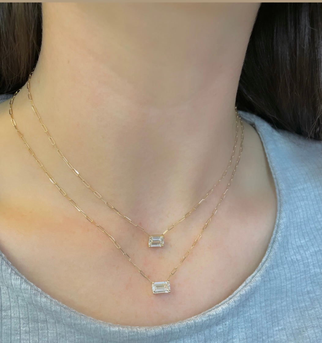 Full Cut Emerald Paperclip Necklace