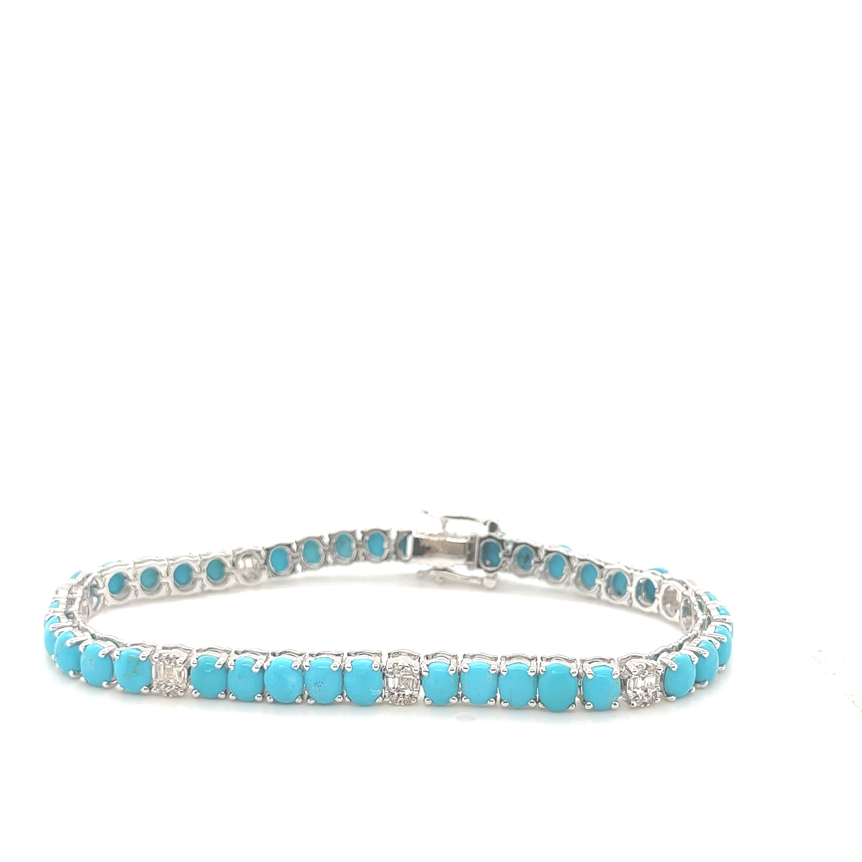 Turquoise & Diamond Oval Tennis Bracelet