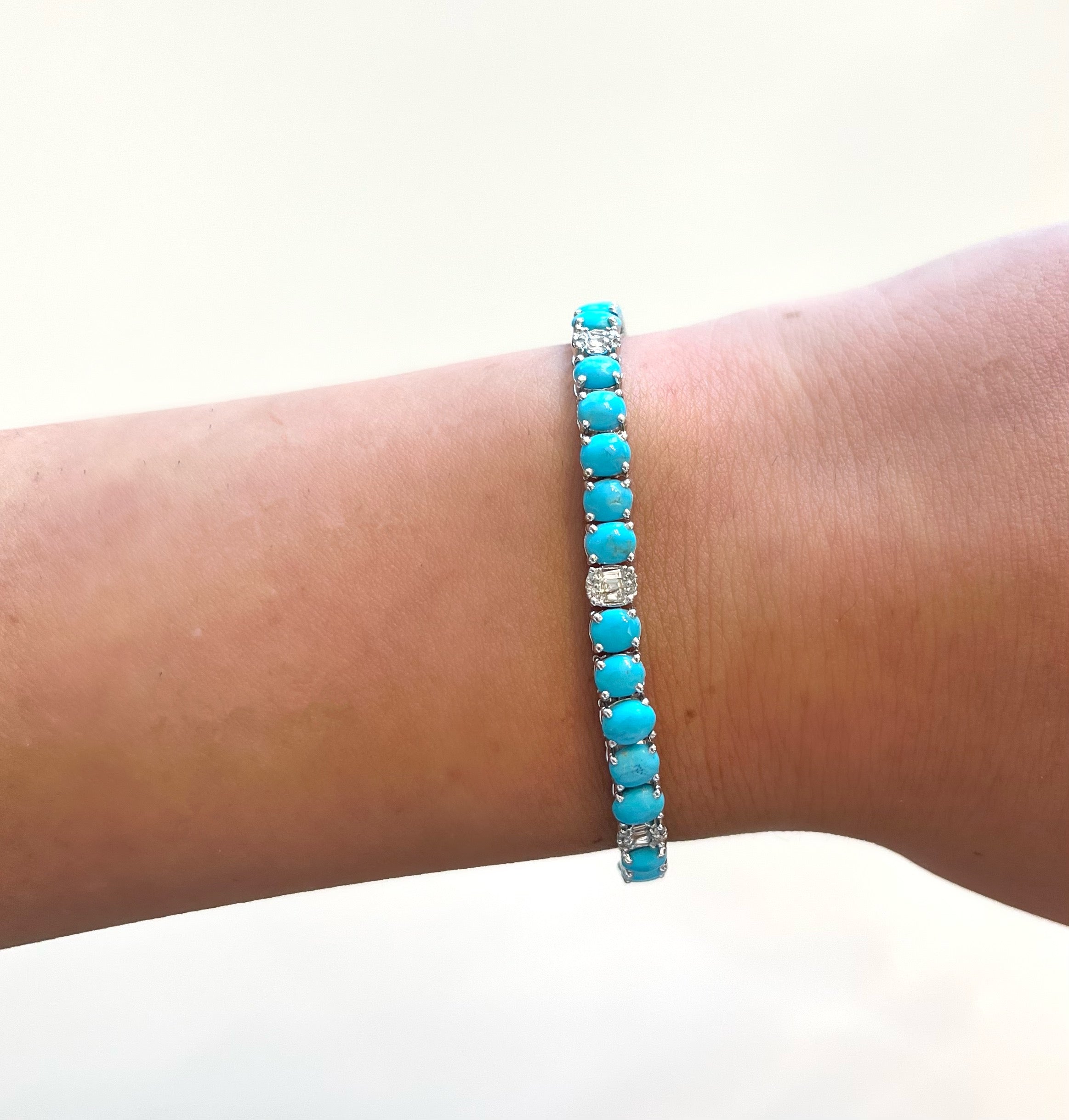 Turquoise & Diamond Oval Tennis Bracelet