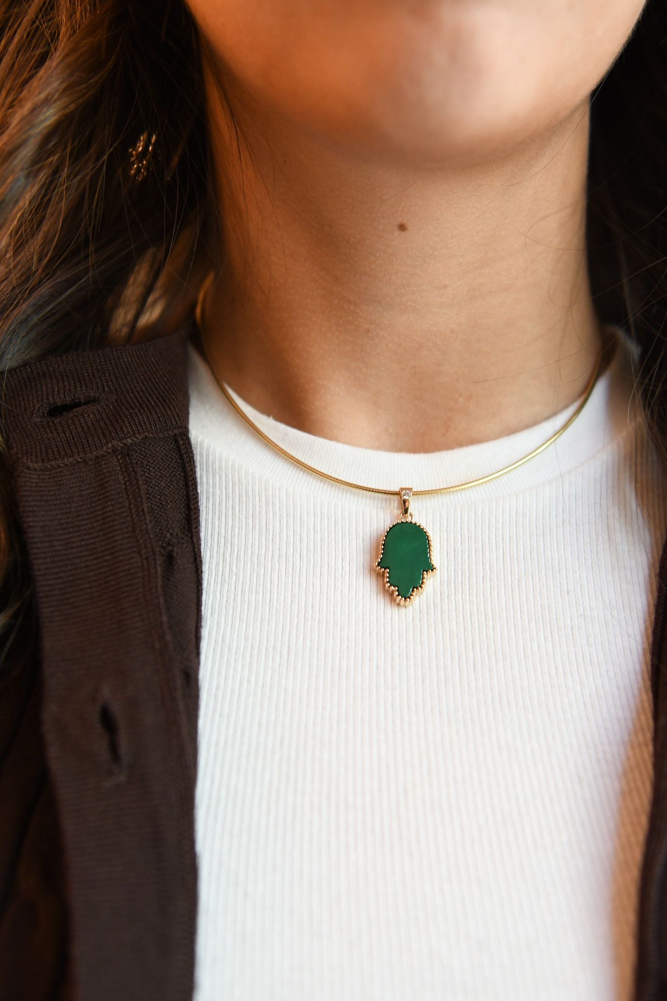 The Full Moon Malachite Charm on Gold Chain