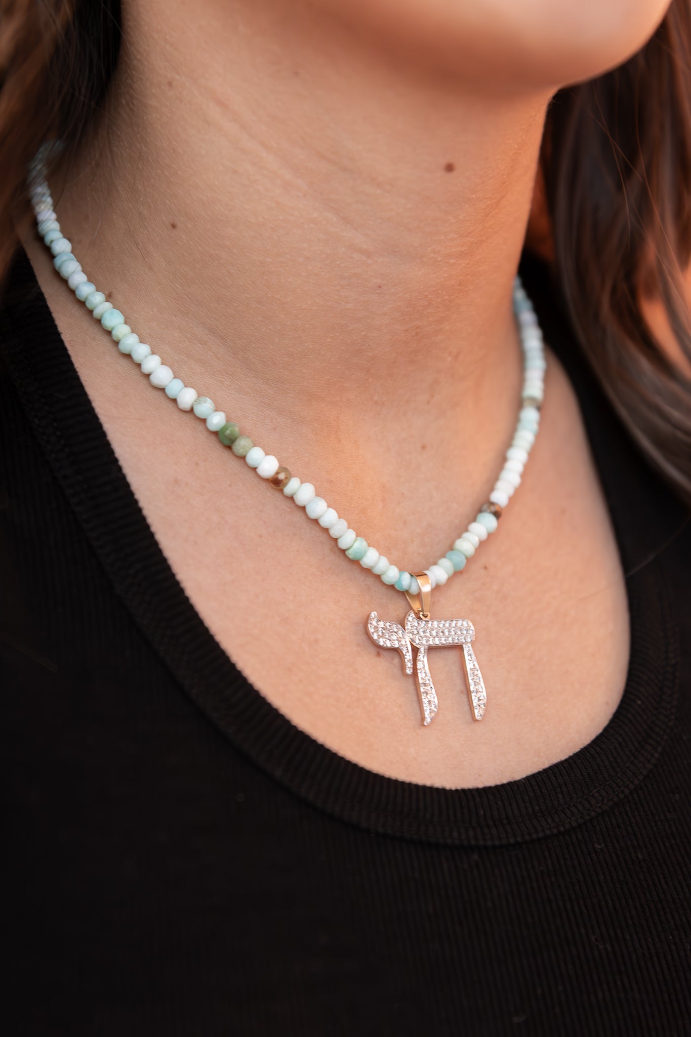 The Big Mamaleh L'Chaim Necklace on Colorful Gemstone Chain