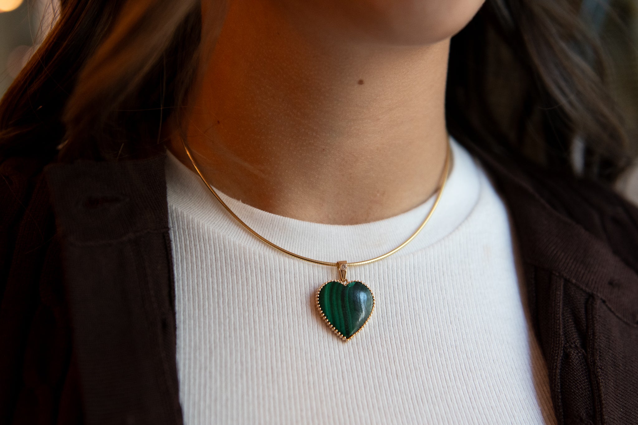 The Full Moon Heart Charm in Malachite
