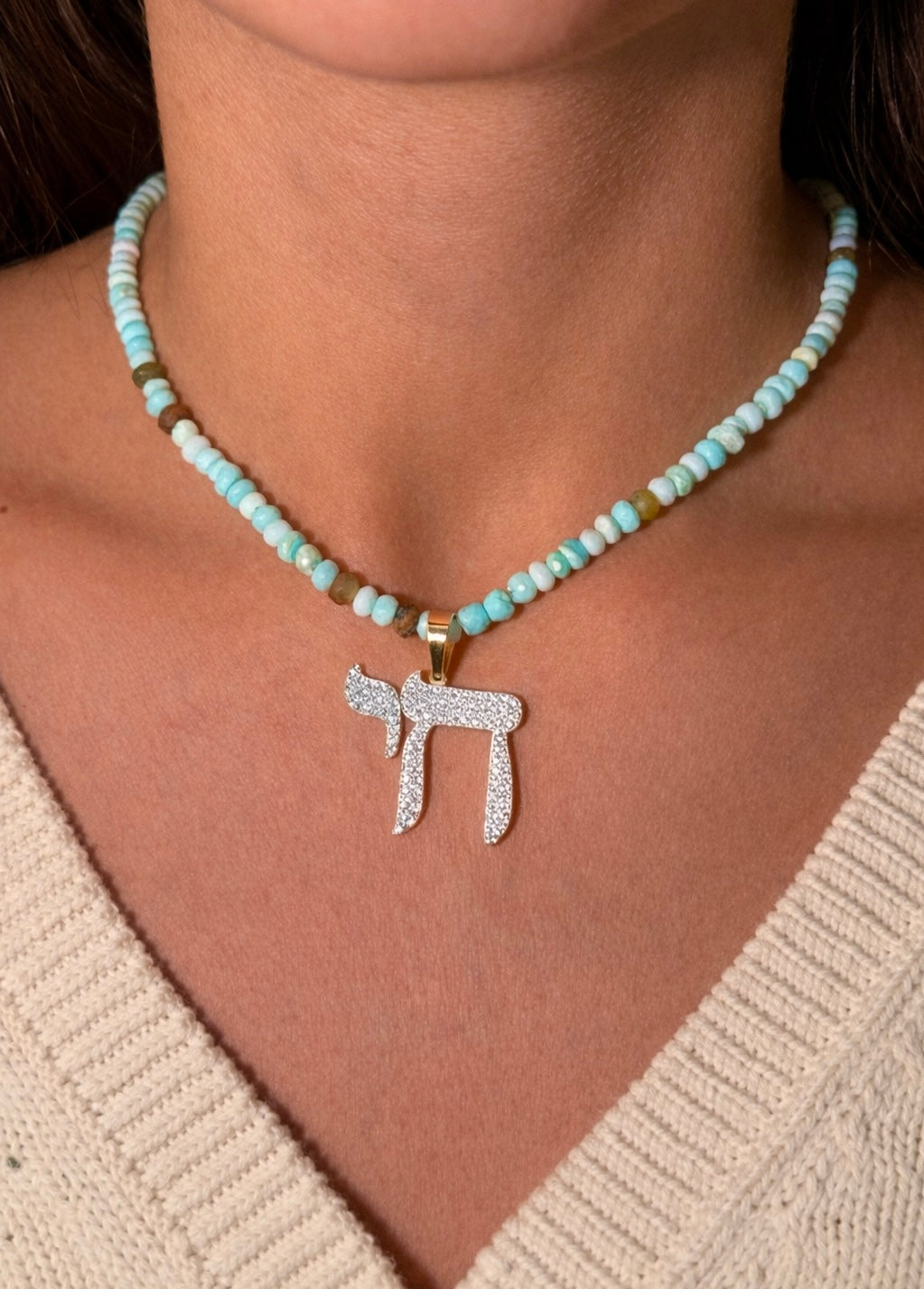 The Big Mamaleh L'Chaim Necklace on Colorful Gemstone Chain