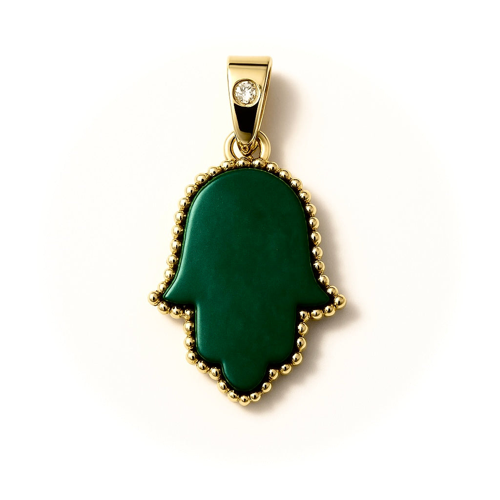 The Full Moon Hamsa Charm in Malachite