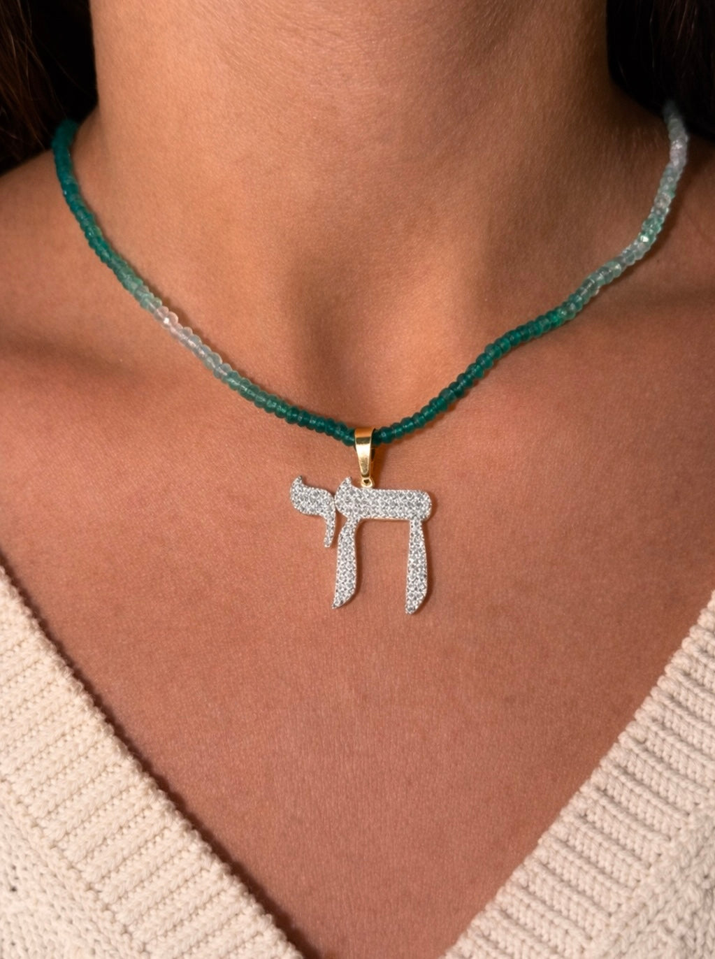 The Big Mamaleh L'Chaim Necklace on Colorful Gemstone Chain