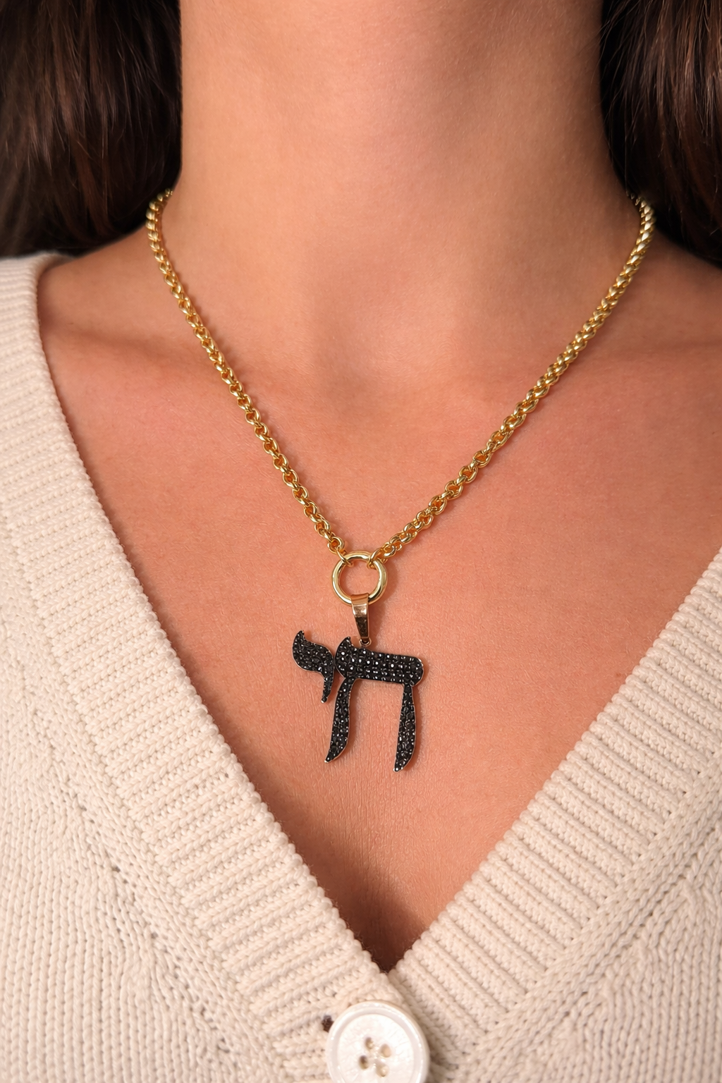 The Big Mamaleh Black Diamond L'Chaim Necklace on Chunky Chain