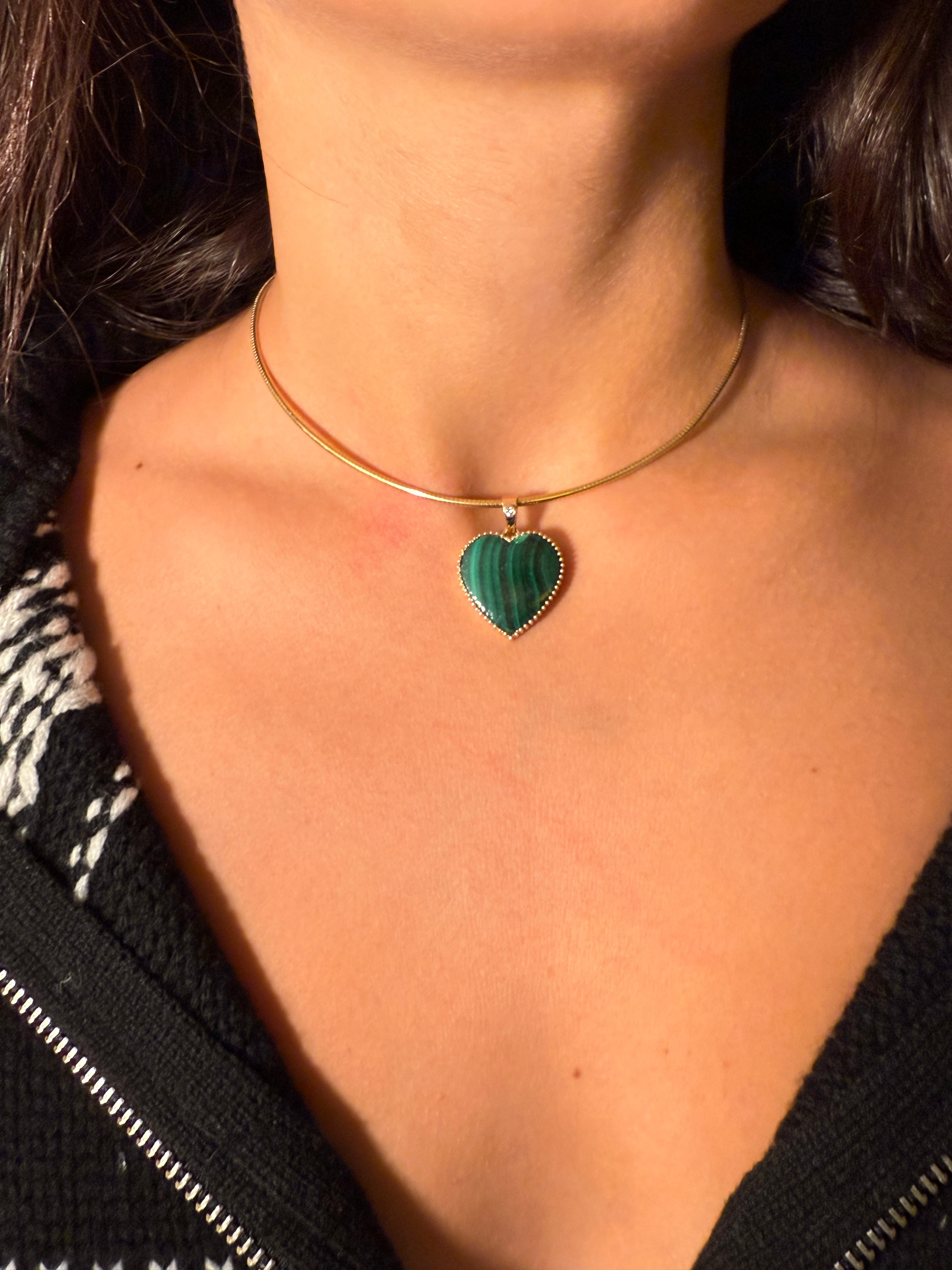 The Full Moon Malachite Charm on Gold Chain