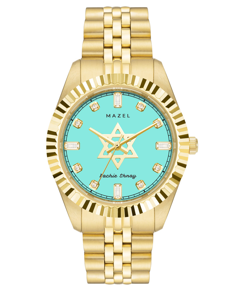 The Diamond Mazel Watch - Yellow Gold, Turquoise Dial