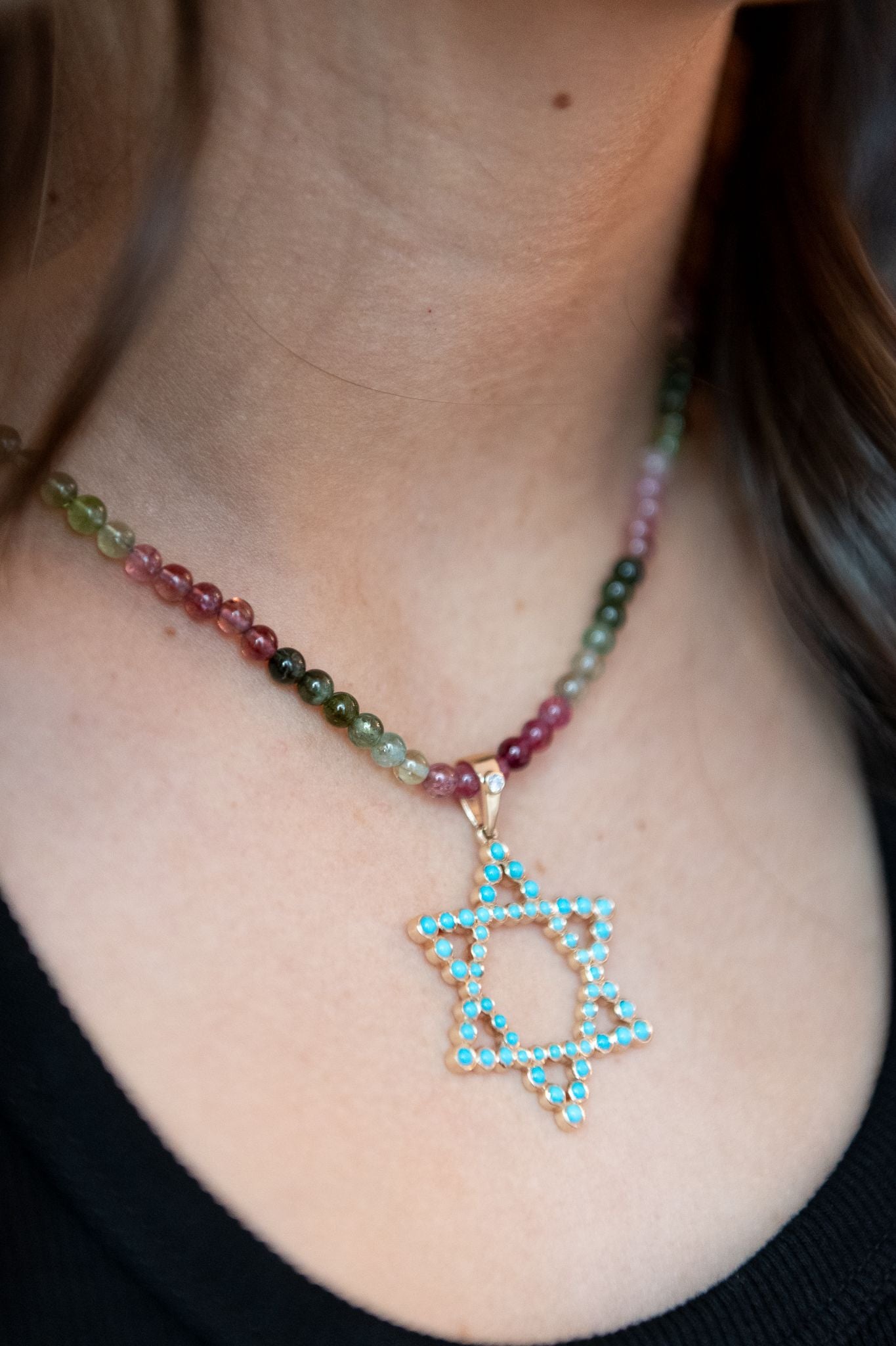 The Shoshanna Mazel Necklace on Colorful Gemstone Chain (Mix & Match Options)