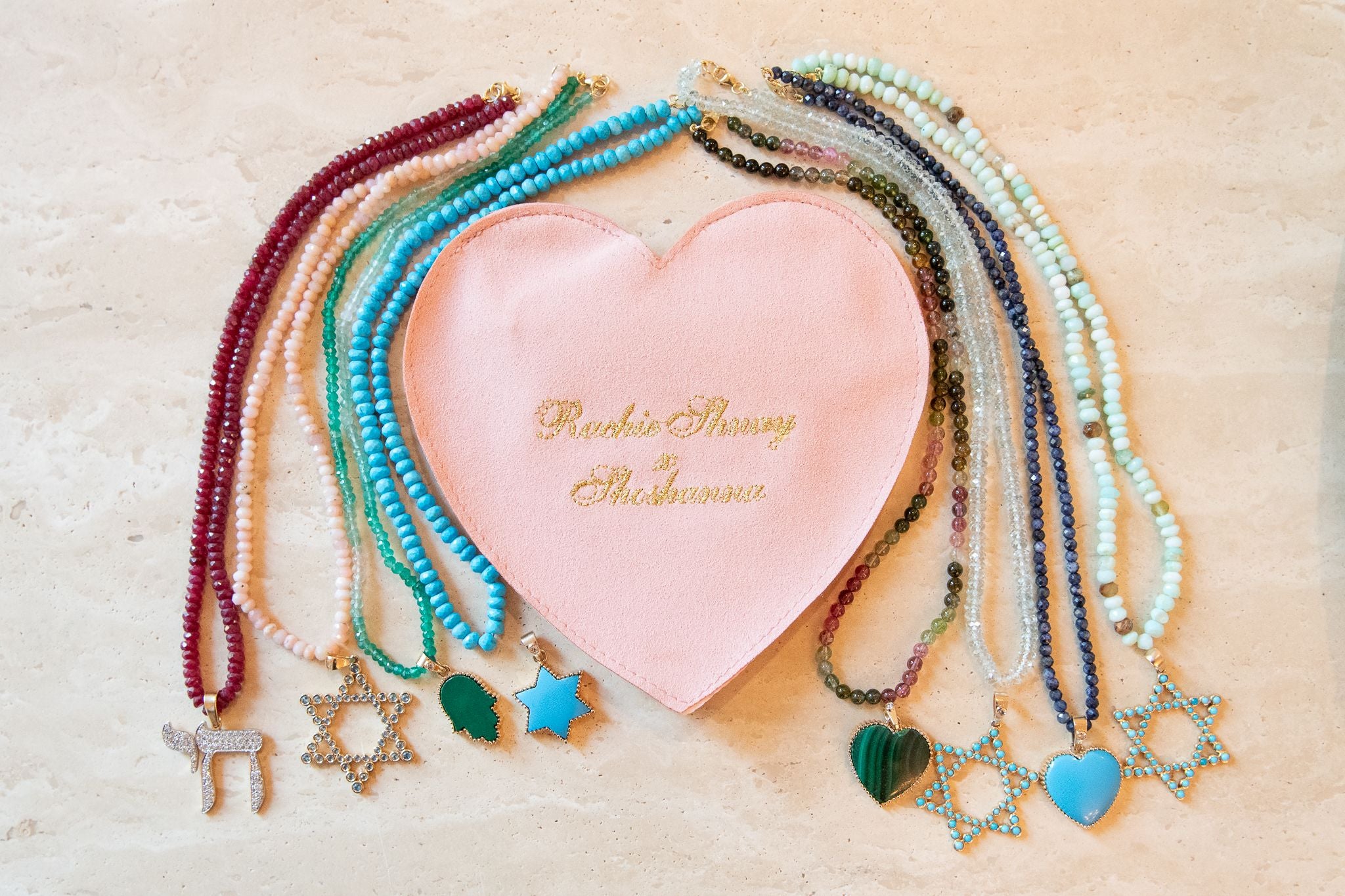 The Full Moon Malachite Charm Necklace on Colorful Gemstone Chain (Mix & Match Options)