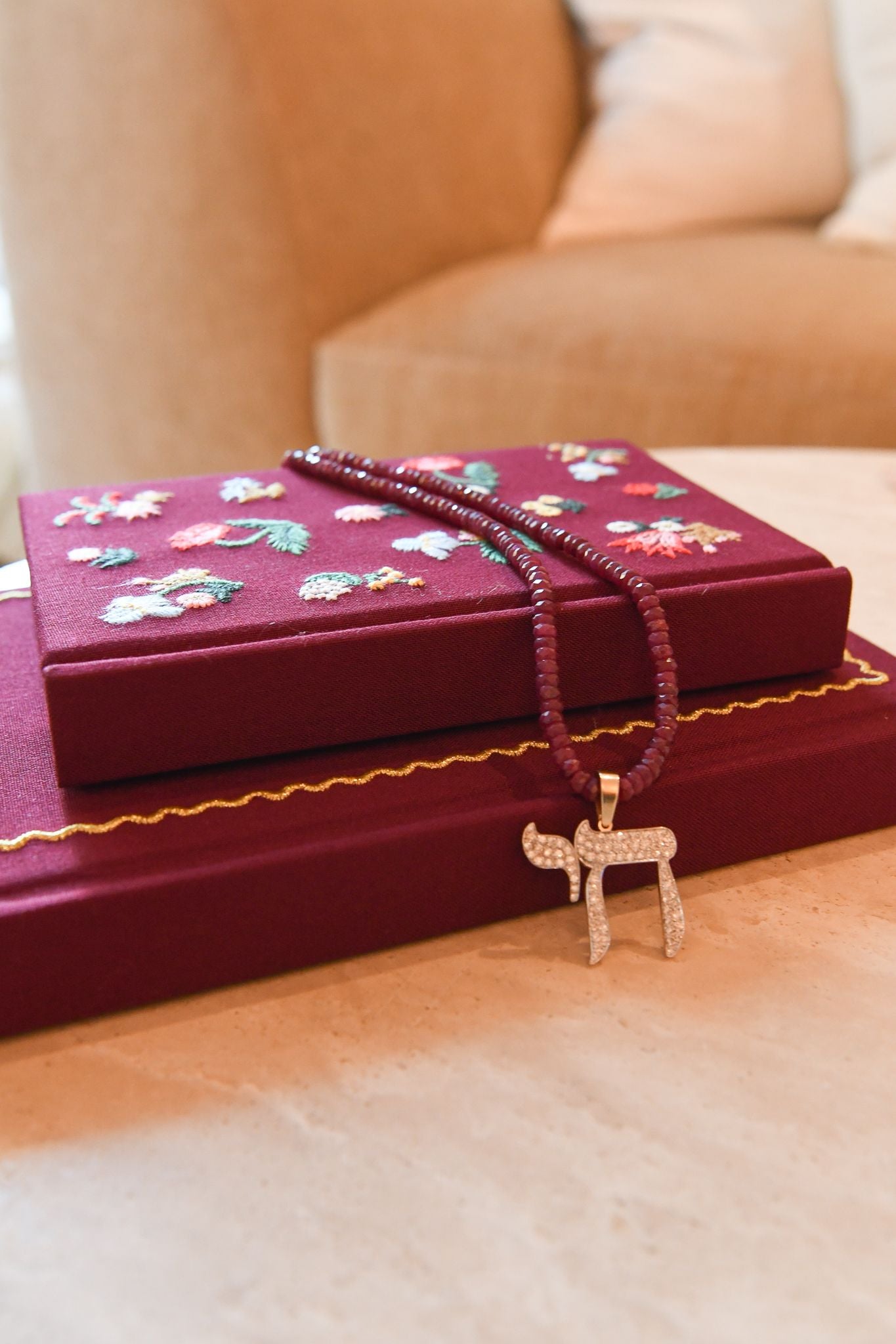 The Big Mamaleh L'Chaim Necklace on Colorful Gemstone Chain