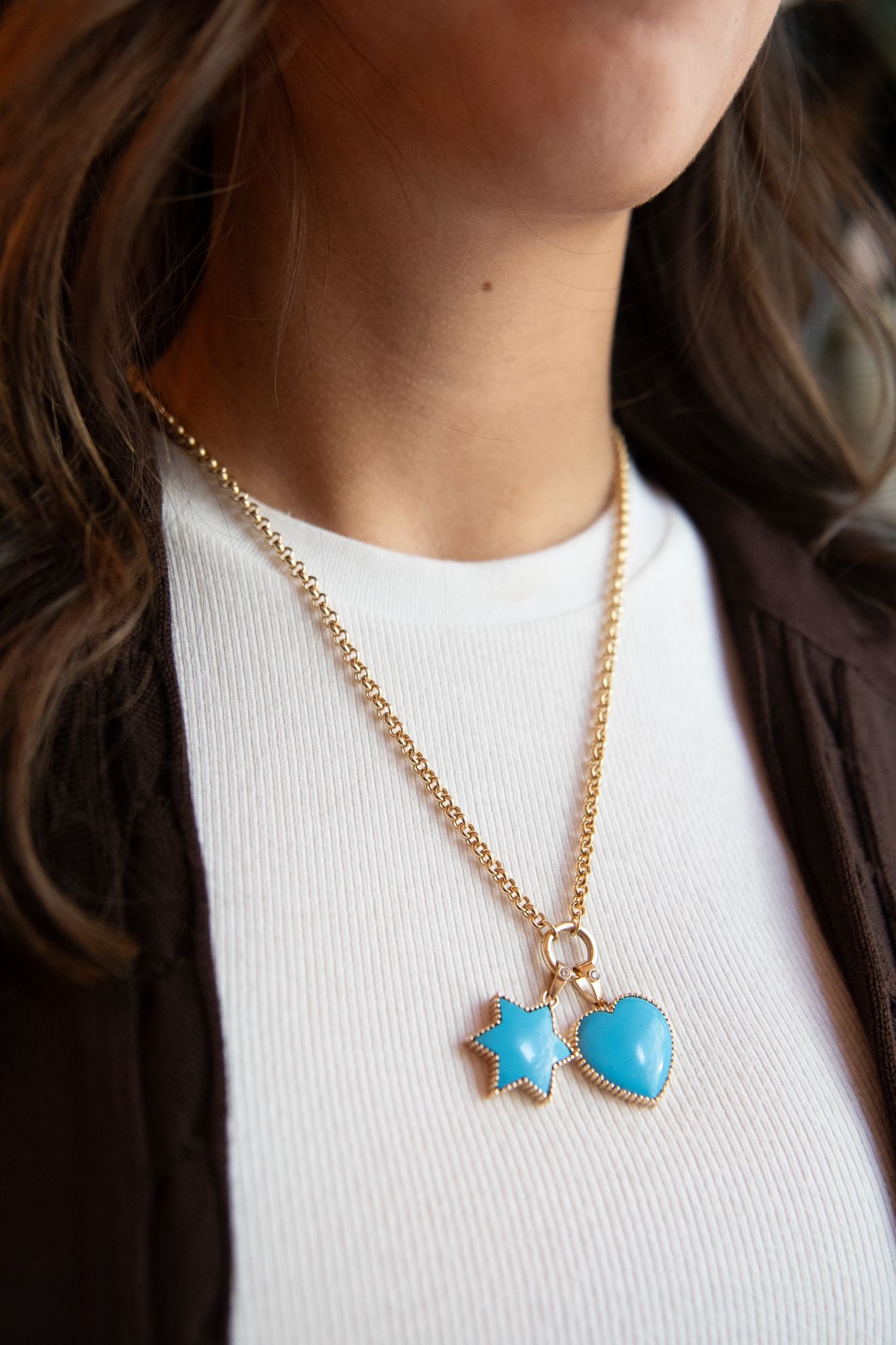 The Full Moon Turquoise Charm on Gold Chain