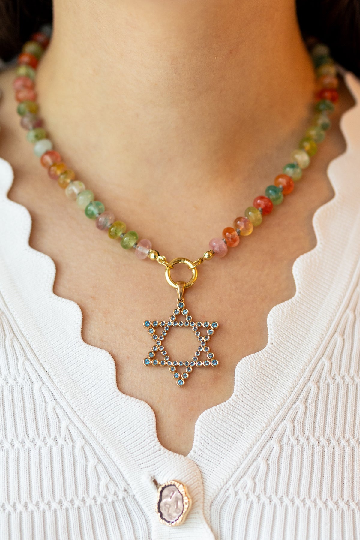 The Shoshanna Mazel Necklace on Chunky Gemstone Chain (Mix & Match Options)