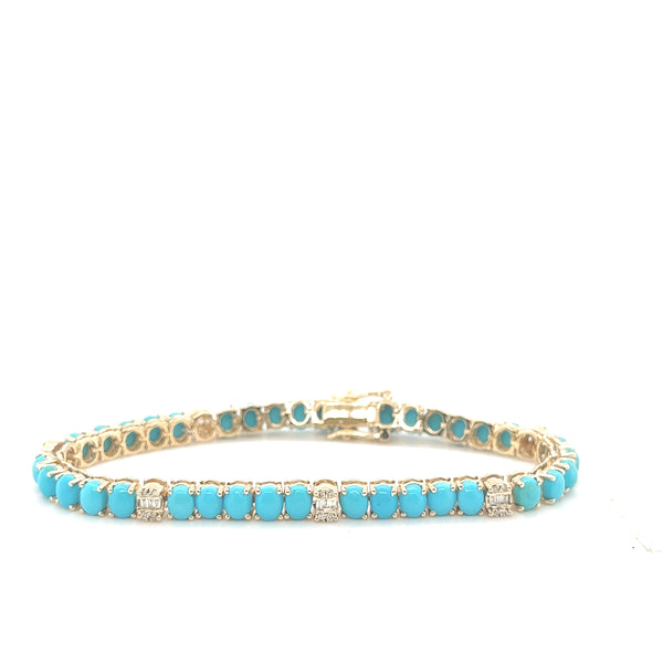Turquoise & Diamond Oval Tennis Bracelet