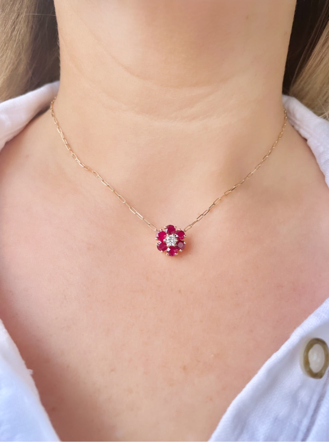 Ruby Flower Paperclip Necklace
